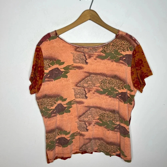 Y2K Vintage West End Mixed Print Boho Exposed Seams Metallic Graphic T Shirt - Picture 5 of 10